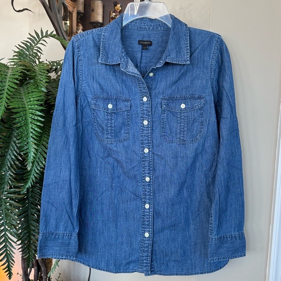 Talbots Denim Patch Pocket Jean Shirt Long Sleeve Button Up Collared 100% Cotton - Picture 12 of 12